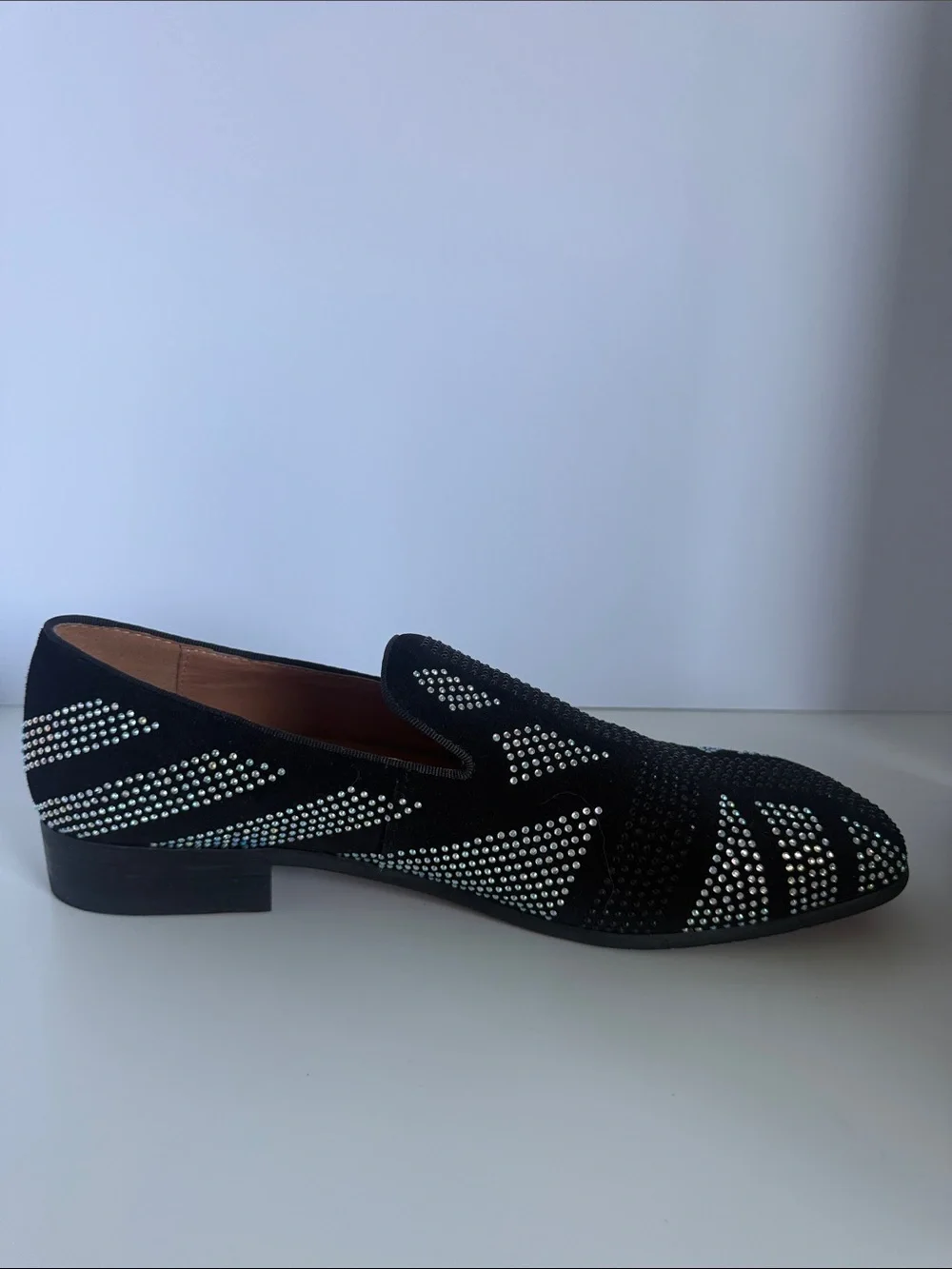ELANROMAN Men's Loafers Leather Rhinestone Wedding Party Dress Shoes EU 46